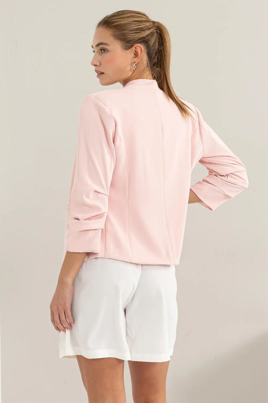 Image of HYFVE Open Front Ruched Sleeve Blazer | Queeble.shop