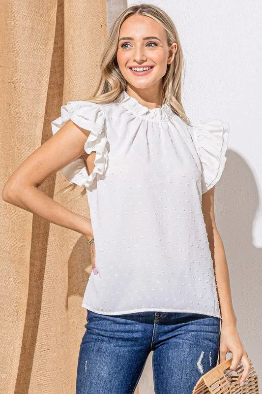Image of And The Why Polka Dot Textured Double Layered Ruffles Blouse | Queeble.shop