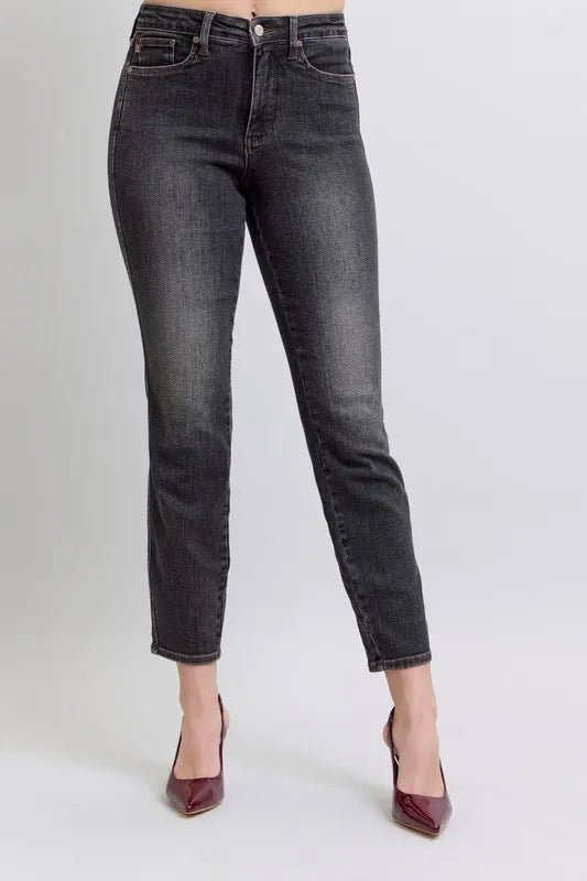 Image of Judy Blue Full Size Mid Rise Tummy Control Slim Jeans Plus Size | Queeble.shop