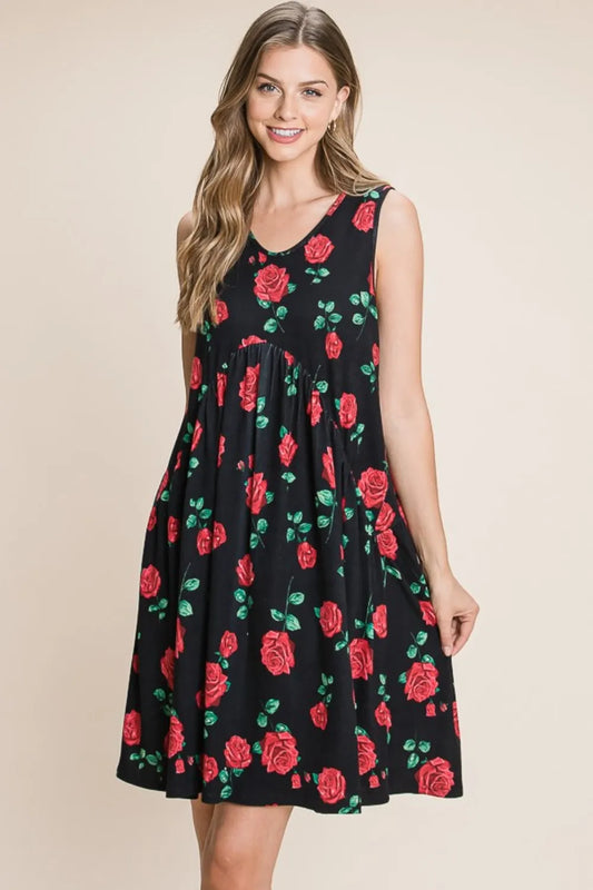 Image of BOMBOM Floral Ruched Tank Dress | Queeble.shop