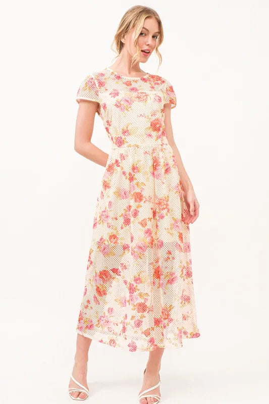 Image of And The Why Fish-Net Floral Printed Midi Dress | Queeble.shop