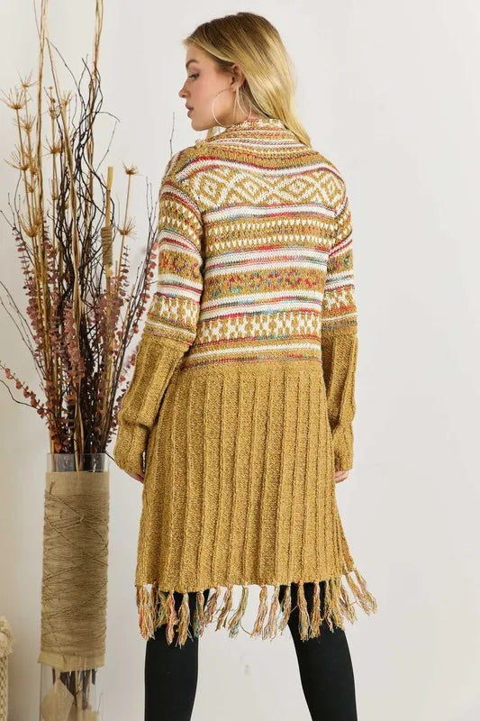 Image of Fringe Hem Aztec Cardigan | Queeble.shop