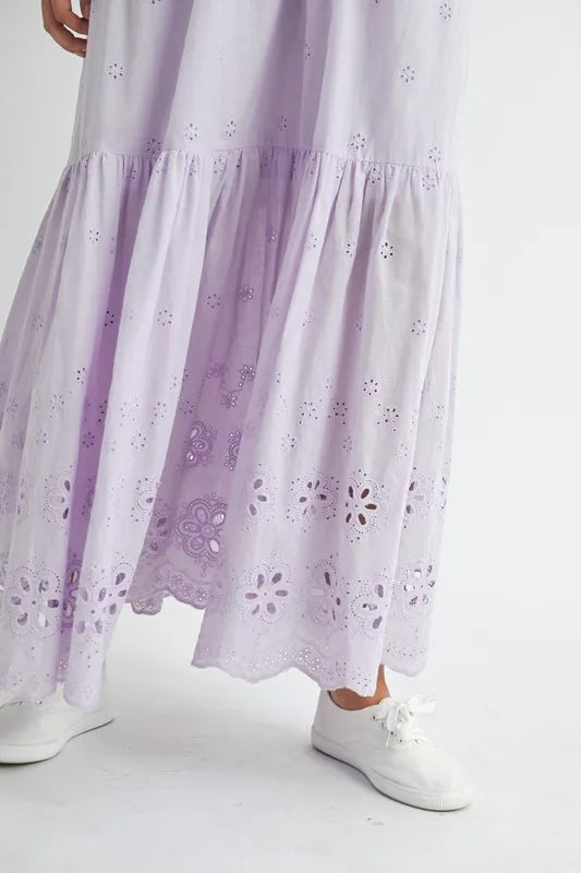 Image of MABLE Eyelet Lace Maxi Dress With Side Strap Details | Queeble.shop