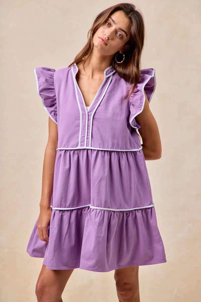 Image of BiBi Gameday Theme Contrast Binding Ruffled Dress | Queeble.shop