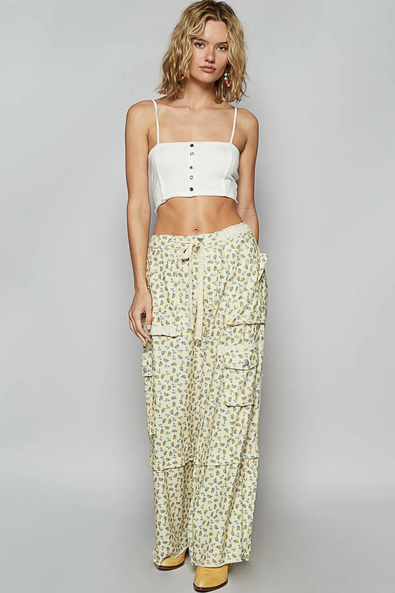 Image of POL Floral Cargo Wide Leg Pants with Lace Drawstring | Queeble.shop