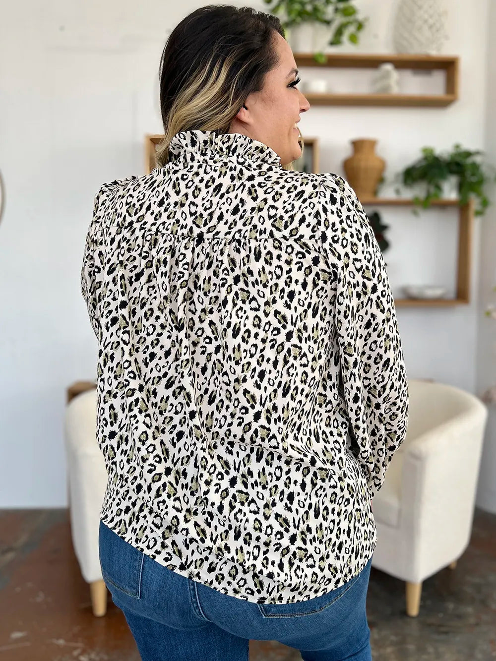 Image of Double Take Full Size Leopard Long Sleeve Blouse | Queeble.shop