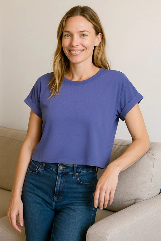 Image of Zenana Cotton Folded Sleeve Top | Queeble.shop