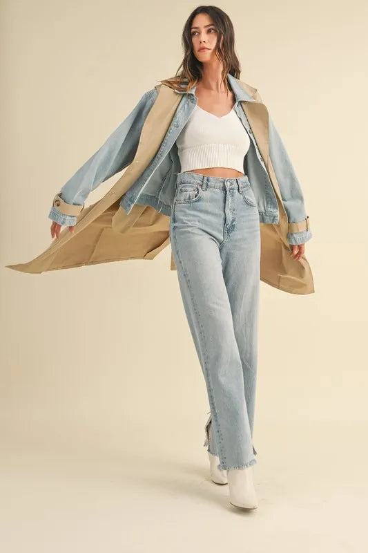 Image of MABLE Layered Look Trench Coat With Denim Jacket | Queeble.shop