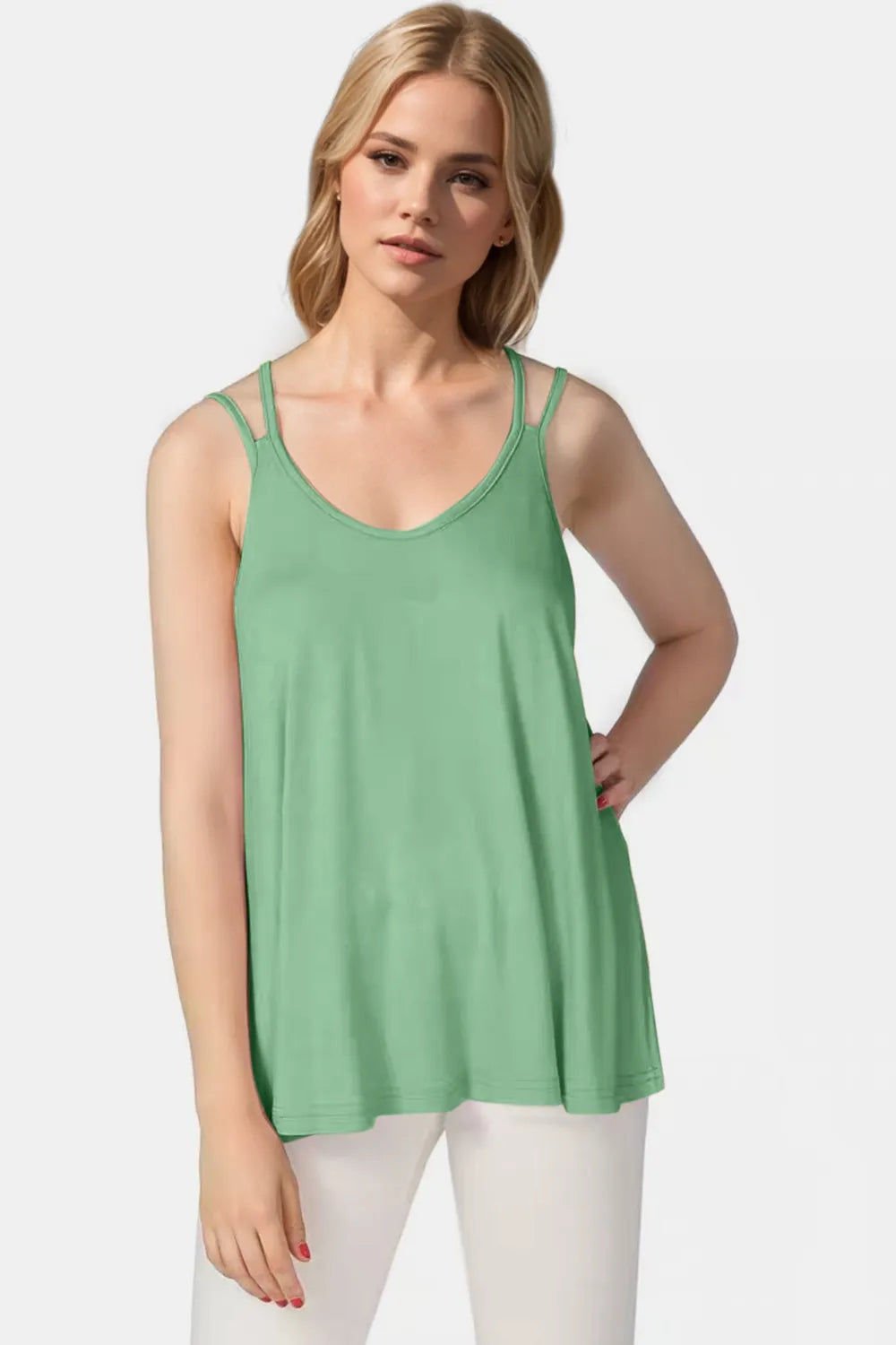 Image of Basic Bae Bamboo Scoop Neck Double Spaghetti Straps Cami | Queeble.shop