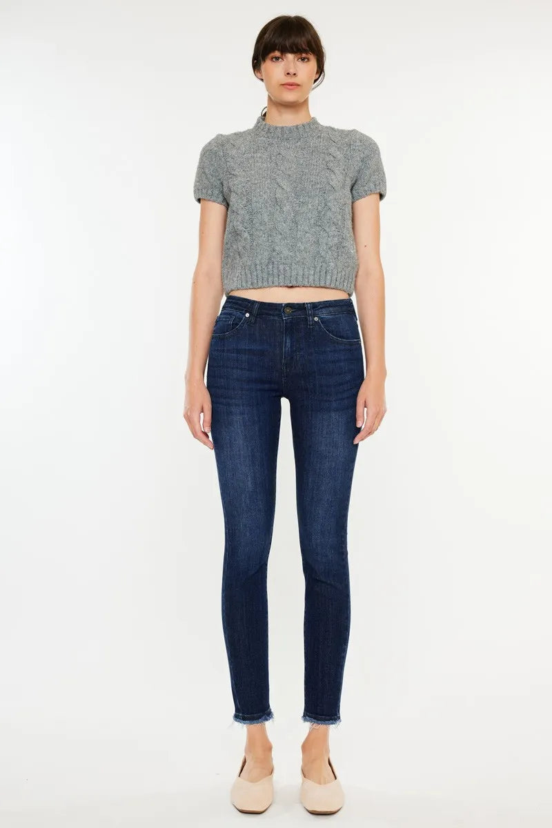 Image of Kancan High-Rise Slim Fit Raw Hem Ankle Jeans | Queeble.shop