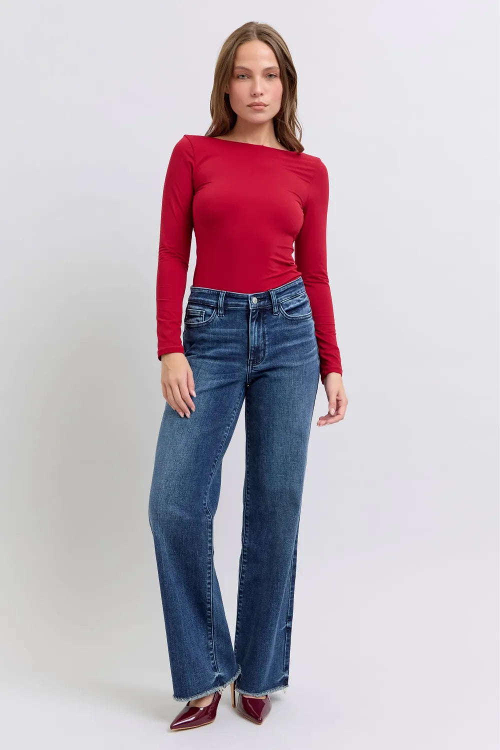 Image of Judy Blue Full Size Raw Hem Mid Rise Jeans | Queeble.shop