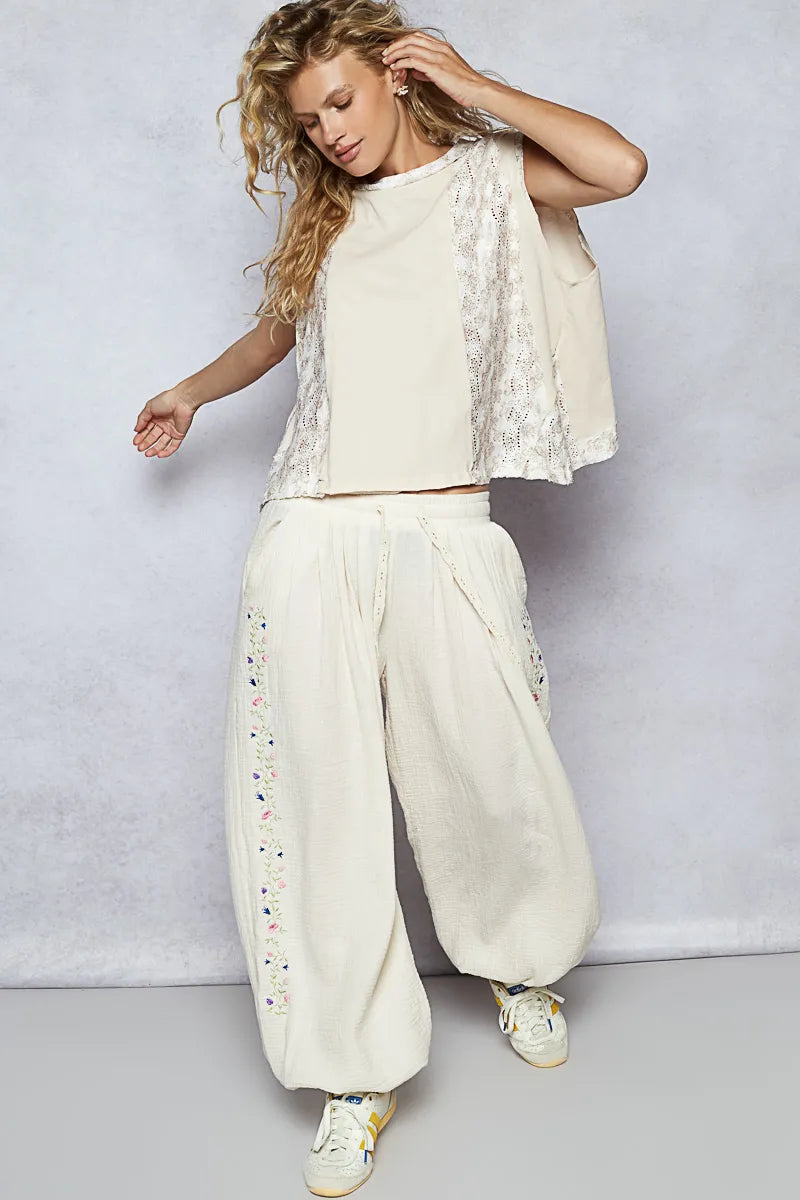 Image of POL Round Neck Sleeveless Top with Floral Contrast | Queeble.shop
