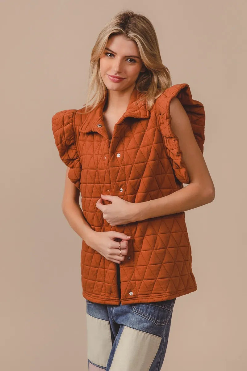 Image of BiBi Quilting Knit Ruffle Sleeve Vest | Queeble.shop
