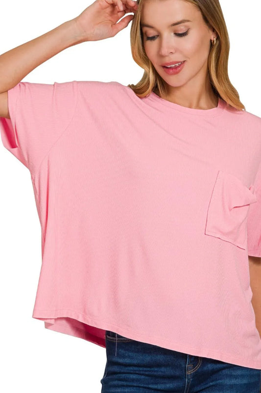 Image of Zenana Oversized Ribbed Round Neck Short Sleeve Tee | Queeble.shop