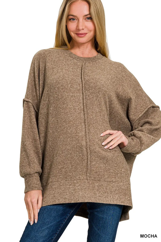 Image of Zenana Brushed Melange Hacci Oversized Sweater | Queeble.shop