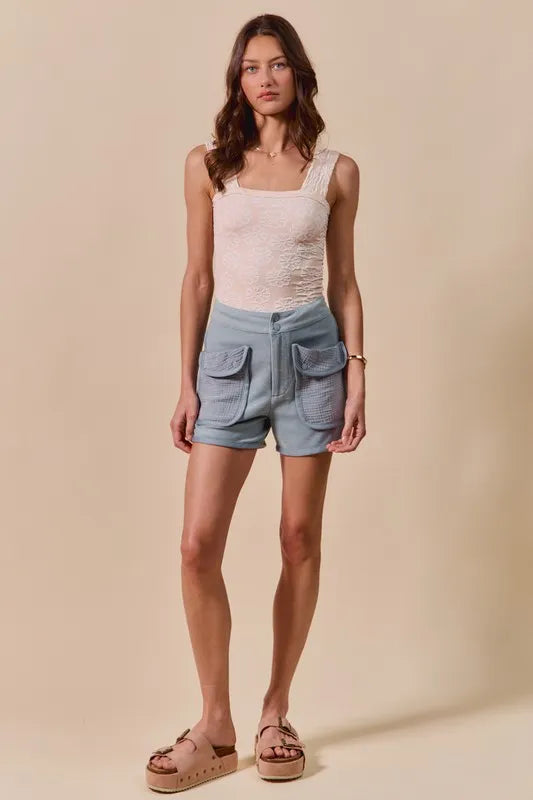 Image of SO ME Mineral Washed Terry High Rise Cargo Shorts | Queeble.shop