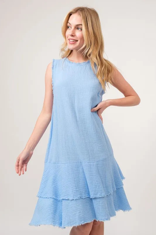 Image of And The Why Washed Fringe Detail Tiered Dress | Queeble.shop