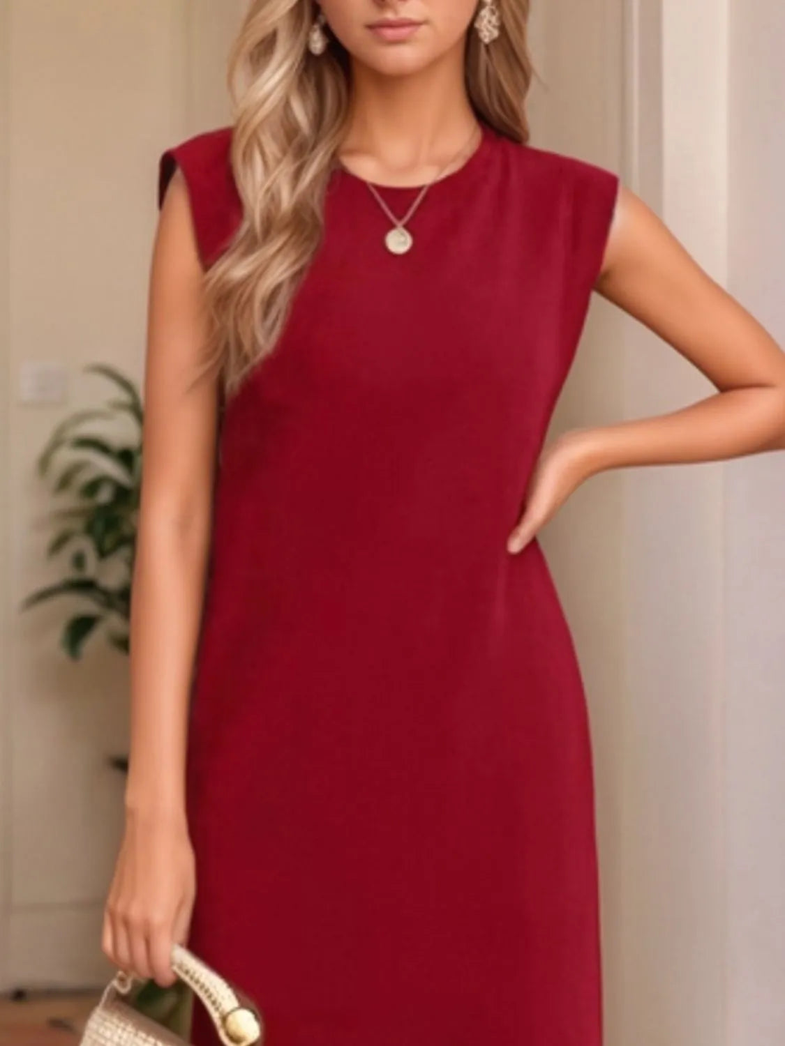 Image of Full Size Slit Round Neck Sleeveless Maxi Tank Dress Plus Size | Queeble.shop