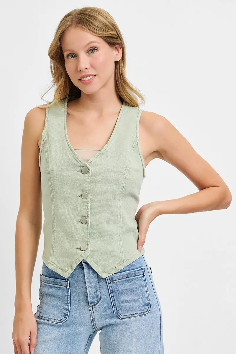 Image of RISEN Full Size V Neck Button Down Vest Plus Size | Queeble.shop
