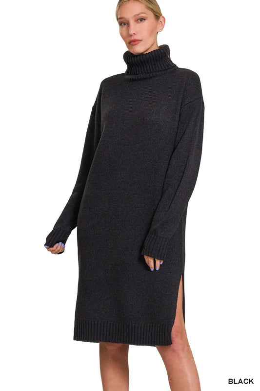 Image of Zenana Turtle Neck Long Sleeve Midi Sweater Dress | Queeble.shop