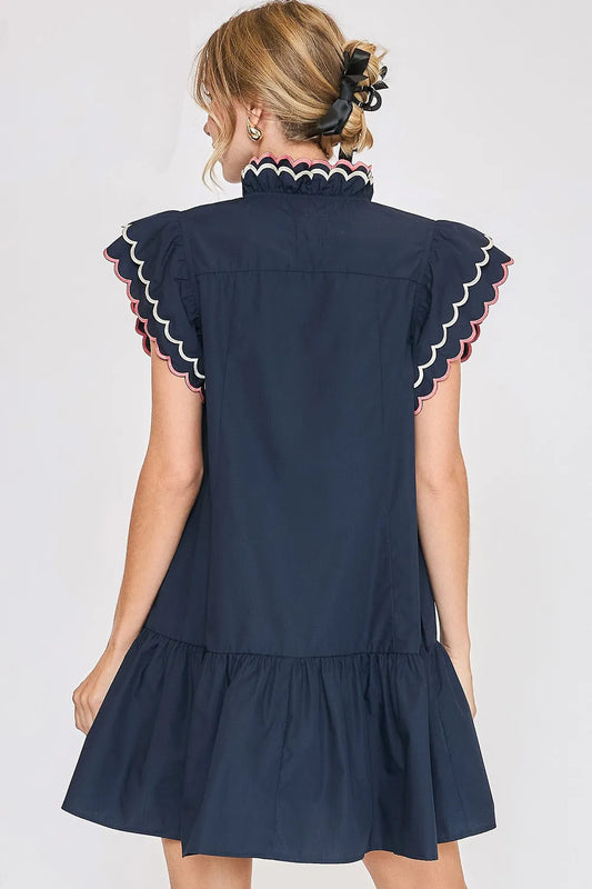 Image of Umgee Full Size Ruffled Scalloped Sleeved Dress Plus Size | Queeble.shop