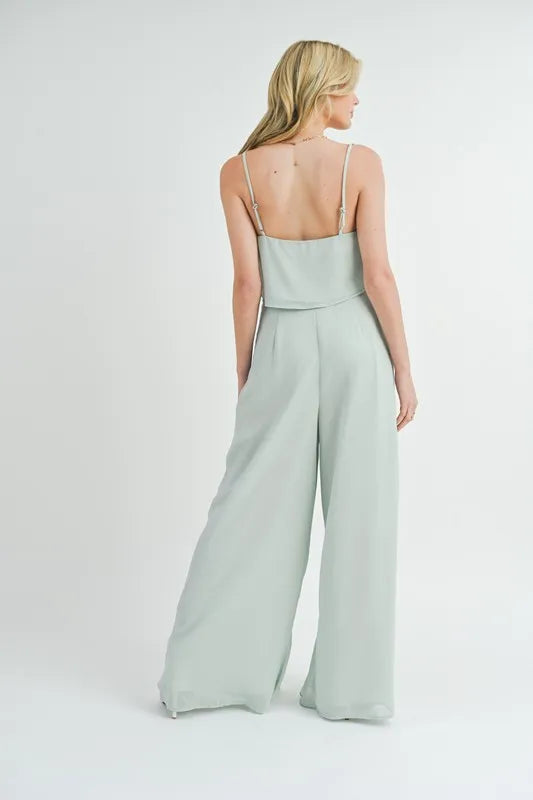 Image of MABLE Crop Cami and Ruffled Wide Leg Pants Set | Queeble.shop
