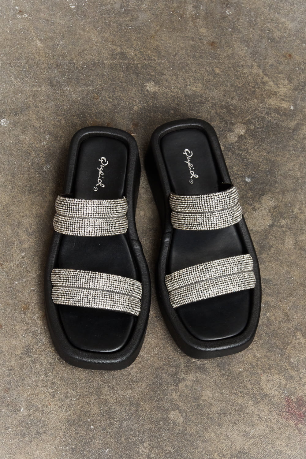 Image of Qupid Bright Mind Platform Wedge Rhinestone Sandal | Queeble.shop
