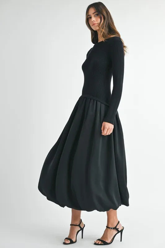 Image of MABLE Ribbed Poplin Mix Midi Sweater Dress | Queeble.shop