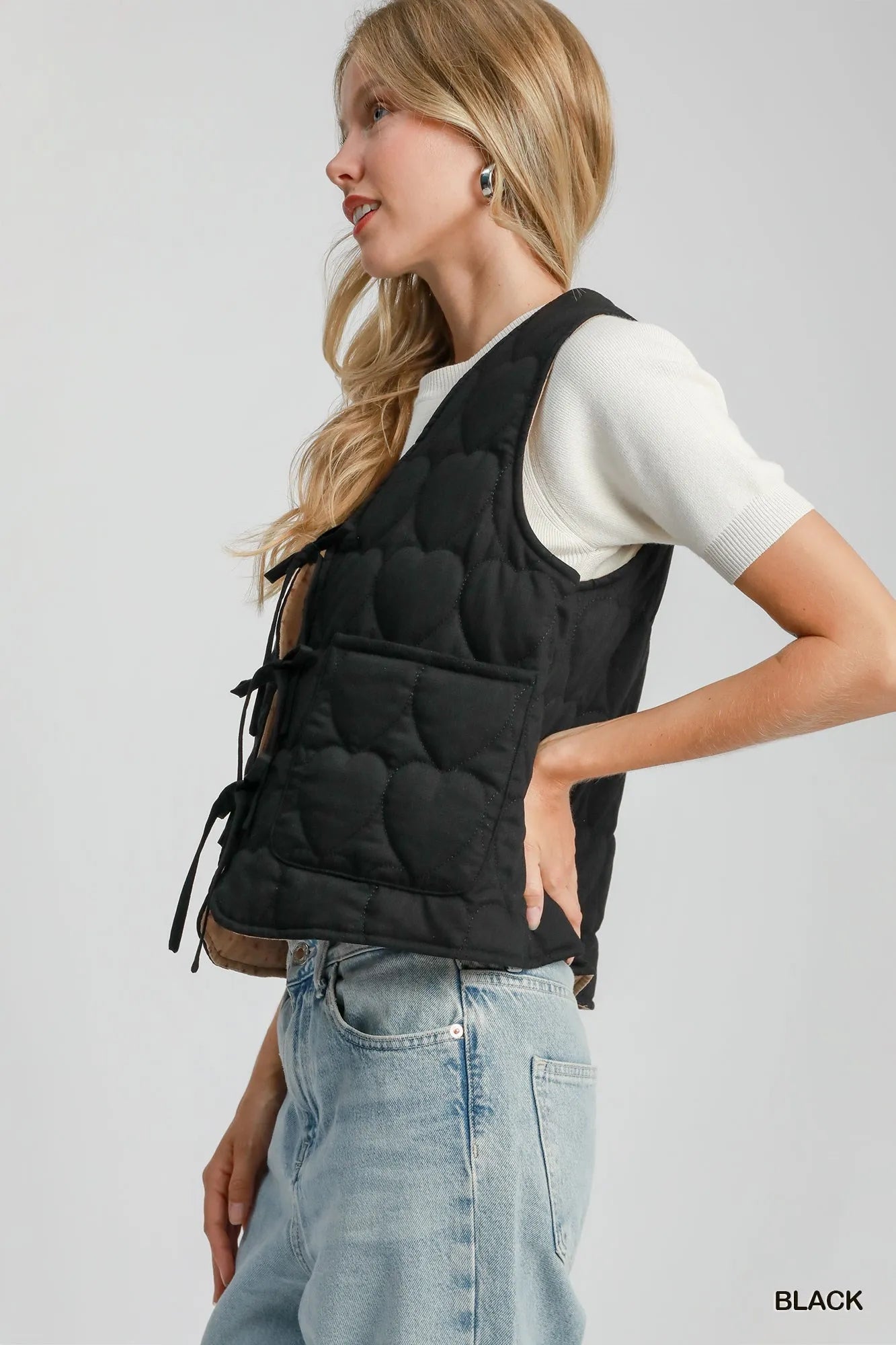 Image of Umgee Heart Quilted Tie-Front Vest | Queeble.shop