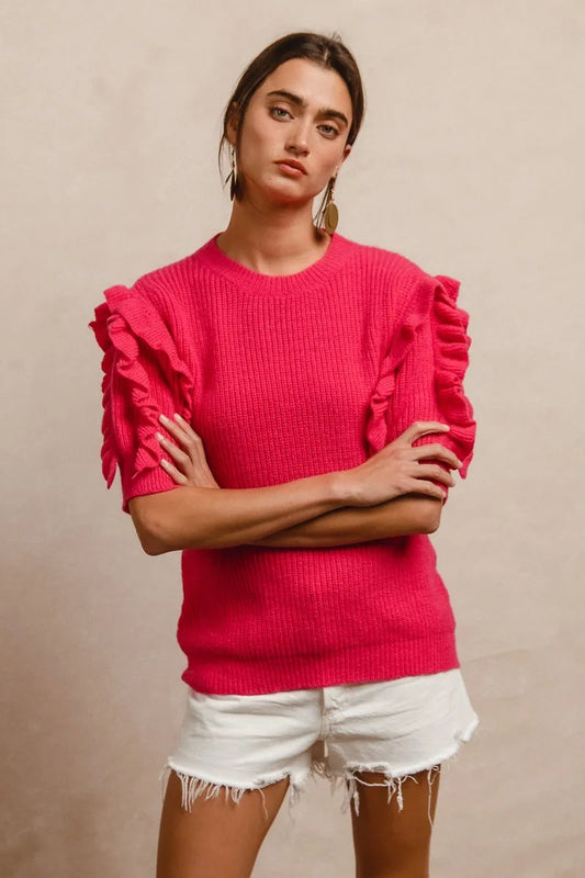 Image of BiBi Ruffle Sleeve Ribbed Sweater | Queeble.shop