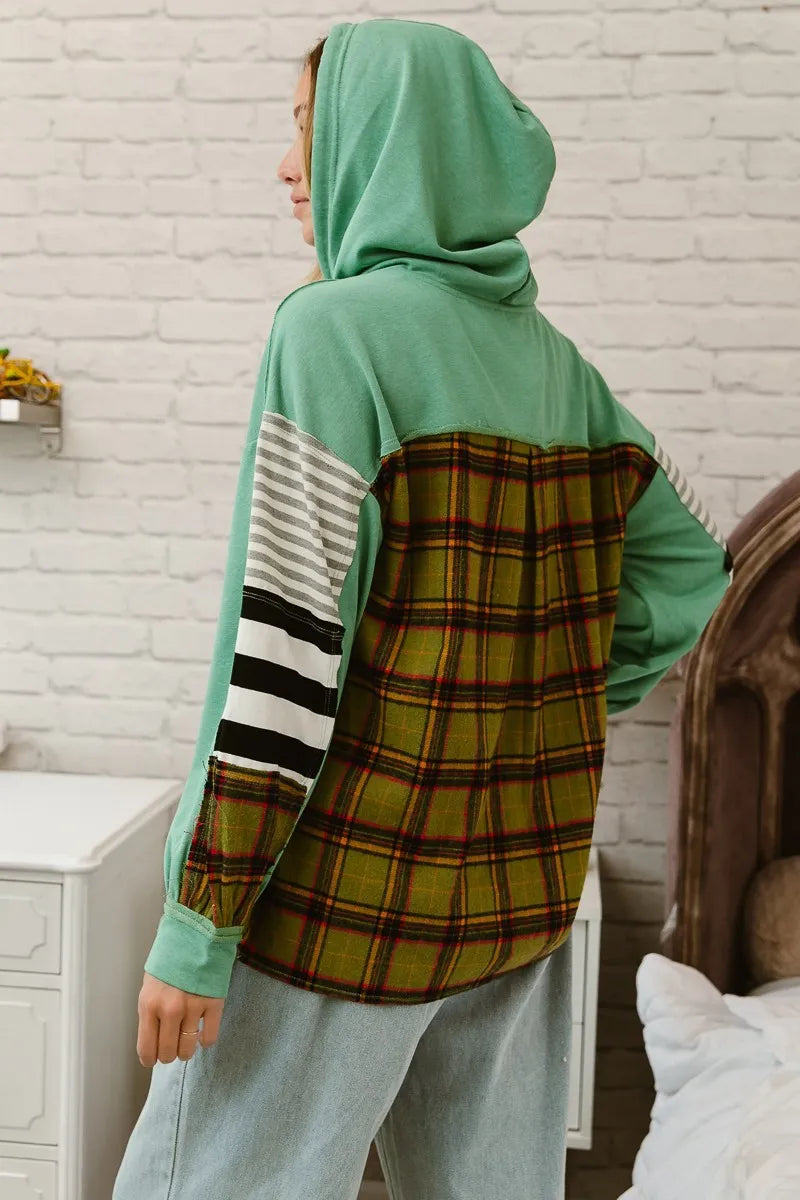 Image of BiBi Plaid With Stripes Mix Match French Terry Hoodie | Queeble.shop