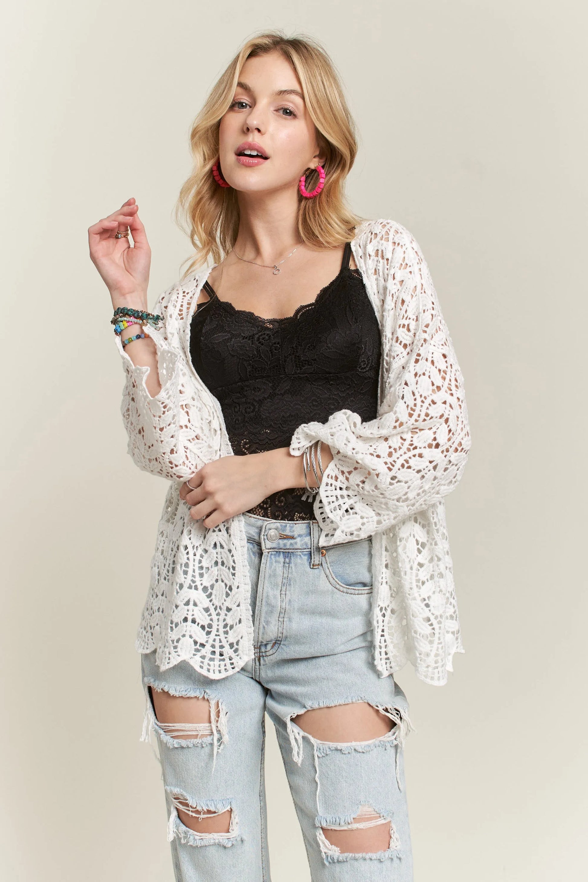 Image of ADORA Leaf Pattern Crochet Cardigan | Queeble.shop