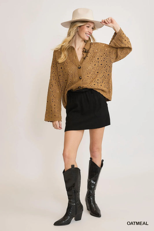 Image of Umgee Crochet Button Down Knit Cardigan | Queeble.shop