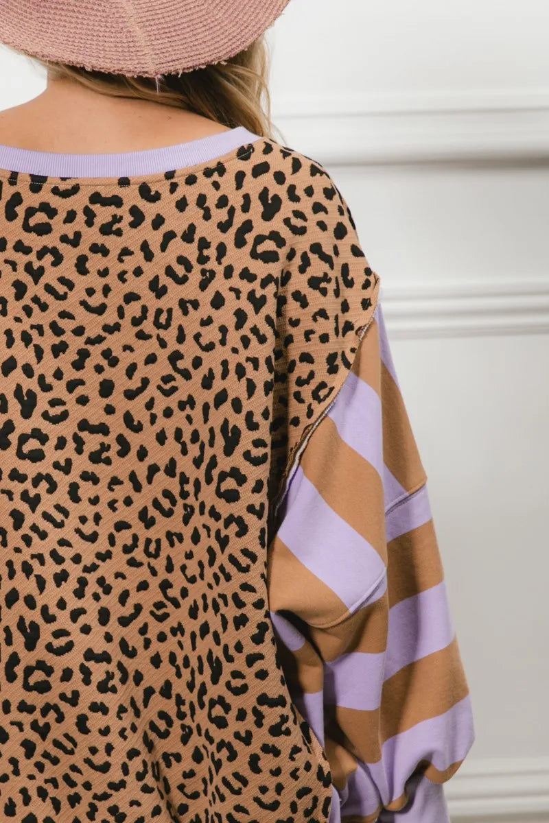 Image of BiBi Leopard and Stripe Mixed Top | Queeble.shop