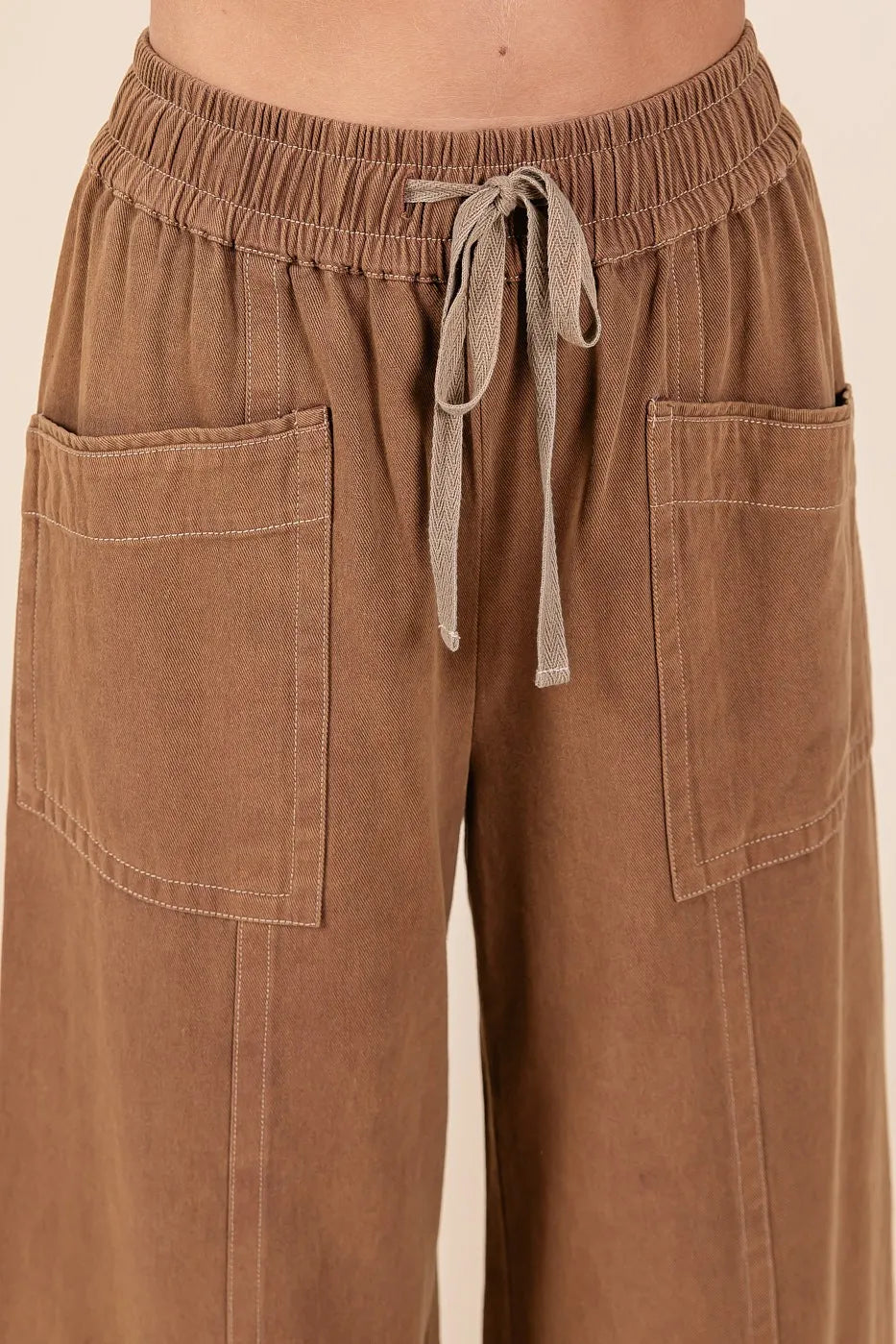 Image of Mittoshop Mineral Wash Wide Leg Elastic Waist Twill Pants | Queeble.shop