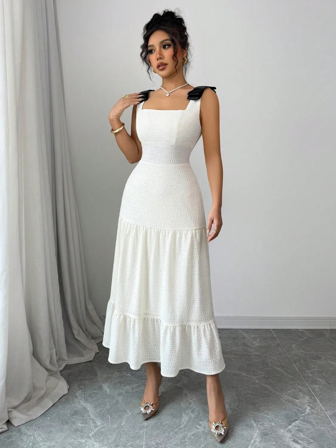 Image of Square Neck Wide Strap Dress | Queeble.shop