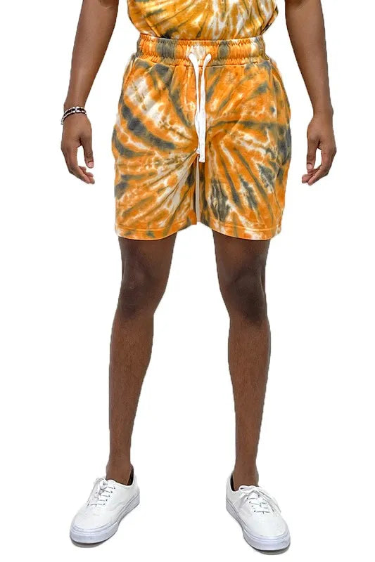 Image of WEIV Men's Full Size Cyclone Pinwheel Tie-dyed Sweat Shorts Plus Size | Queeble.shop