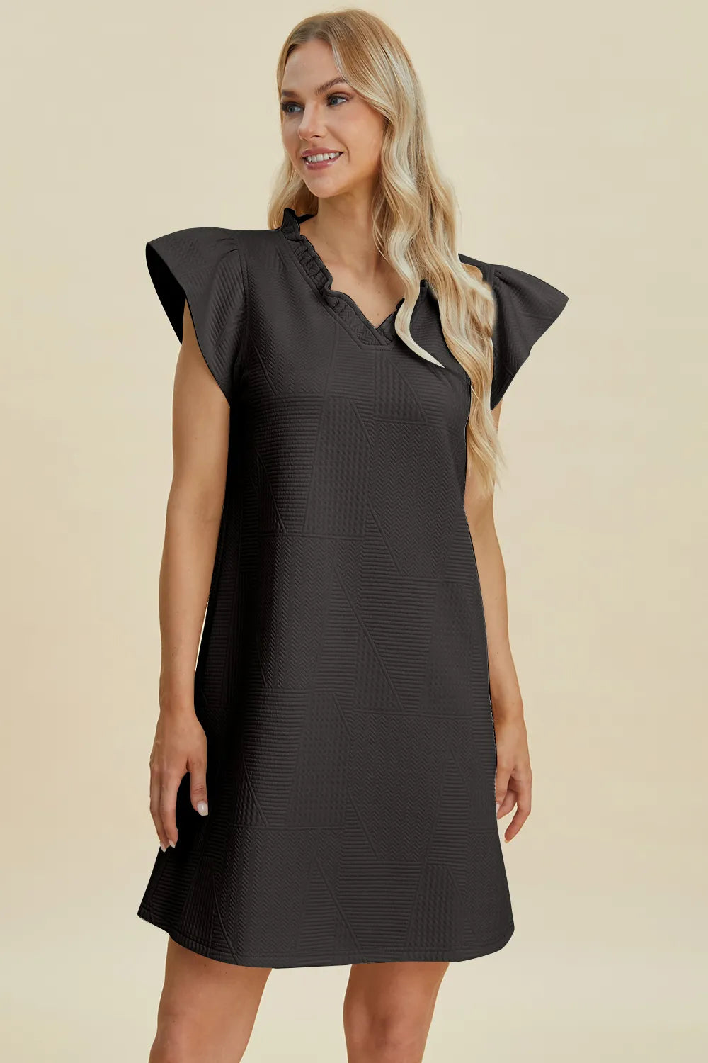 Image of Double Take Full Size Ruffled V-Neck Cap Sleeve Dress | Queeble.shop