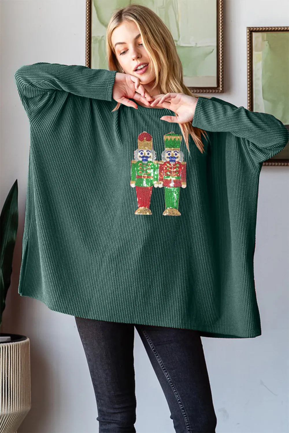Image of Heimish Sequin Nutcracker Long Sleeve Ribbed Top | Queeble.shop
