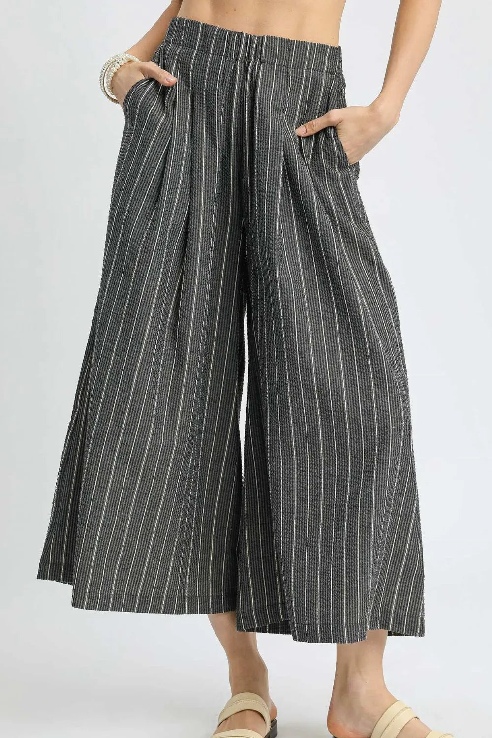 Image of Umgee Pinstripe Crop Palazzo Pants | Queeble.shop