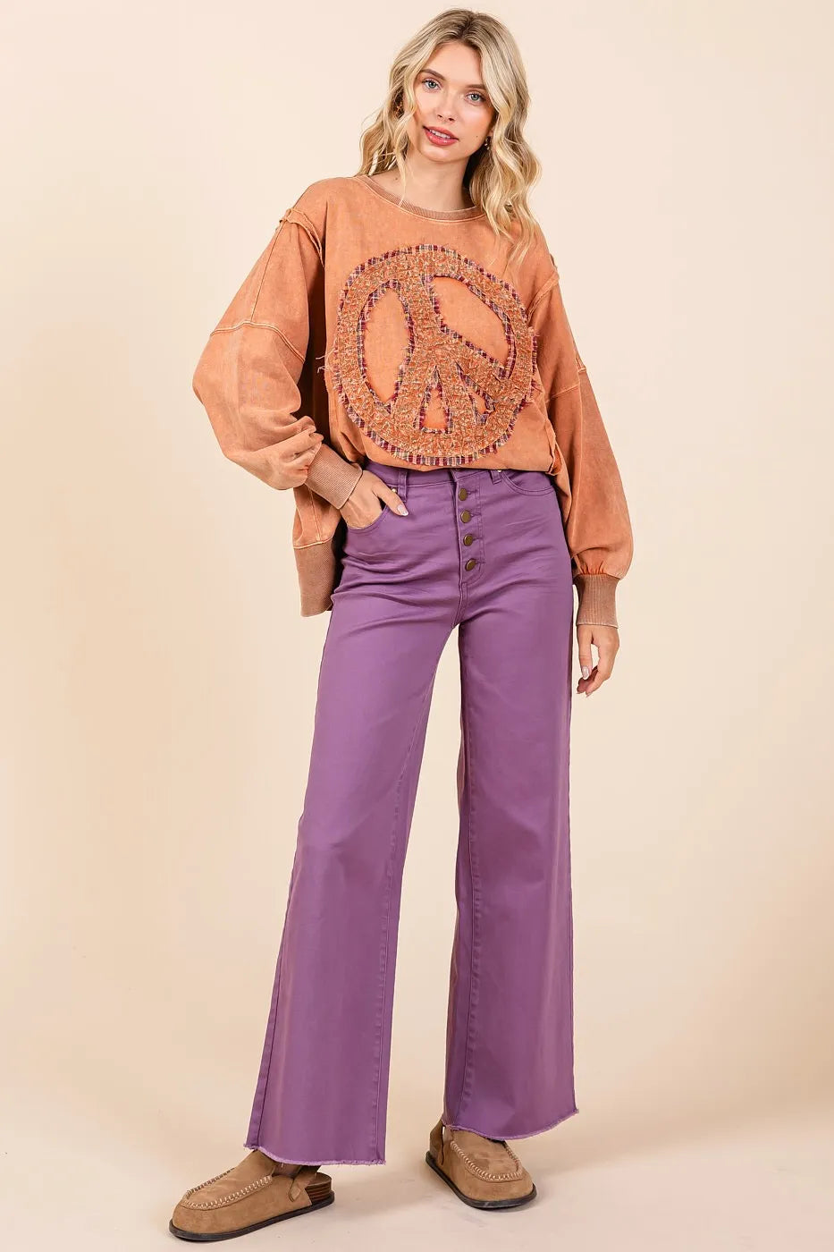 Image of Mittoshop Twill High Waisted Button Fly Wide Leg Pants | Queeble.shop