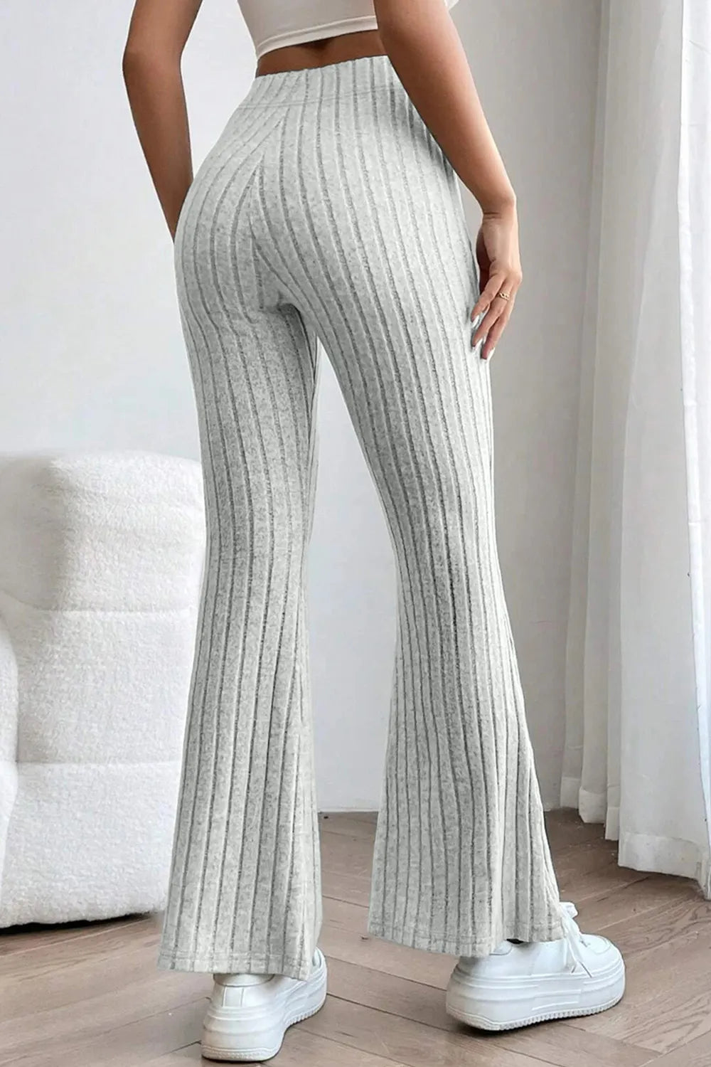 Image of Basic Bae Full Size Ribbed High Waist Flare Pants | Queeble.shop