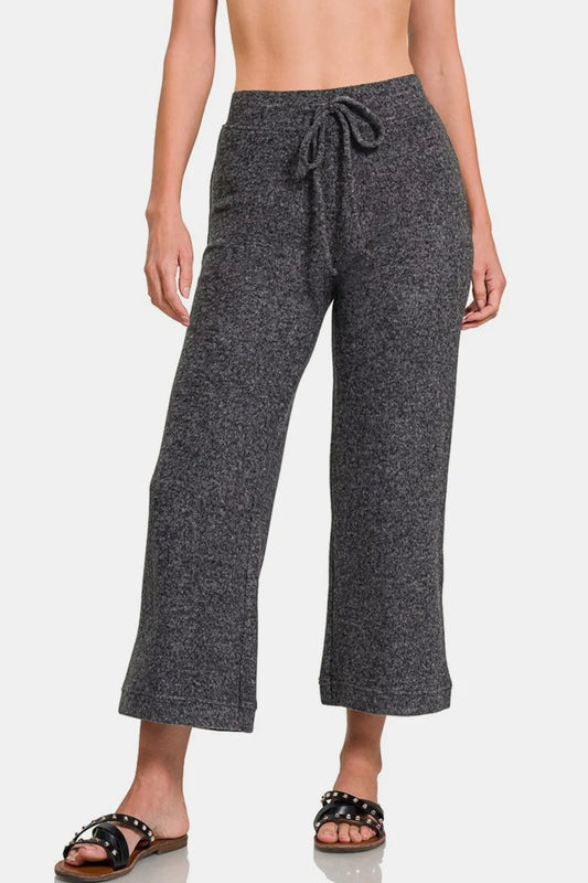 Image of Zenana Drawstring Hacci Cropped Pants | Queeble.shop