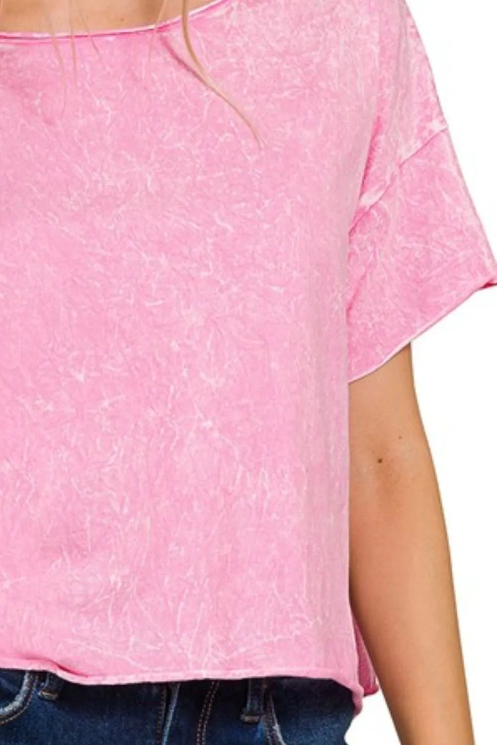 Image of Zenana Washed Crew Neck Short Sleeve Crop Box Tee | Queeble.shop