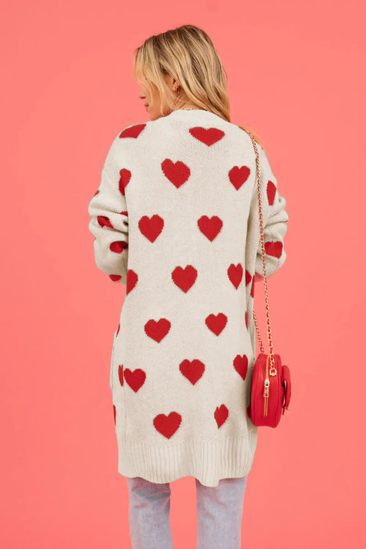 Image of Heart Graphic Open Front Cardigan with Pockets | Queeble.shop