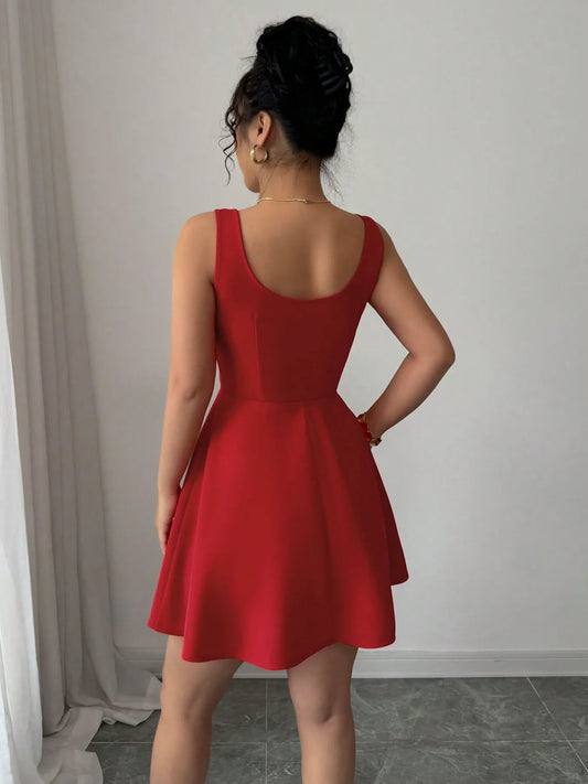 Image of Tie Front Wide Strap Dress | Queeble.shop
