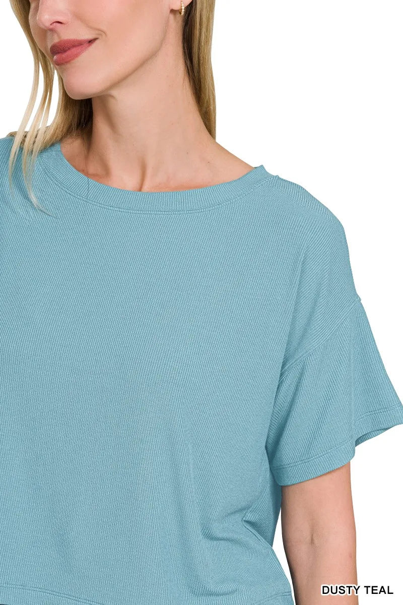 Image of Zenana Ribbed Round-Neck Crop T-Shirt | Queeble.shop