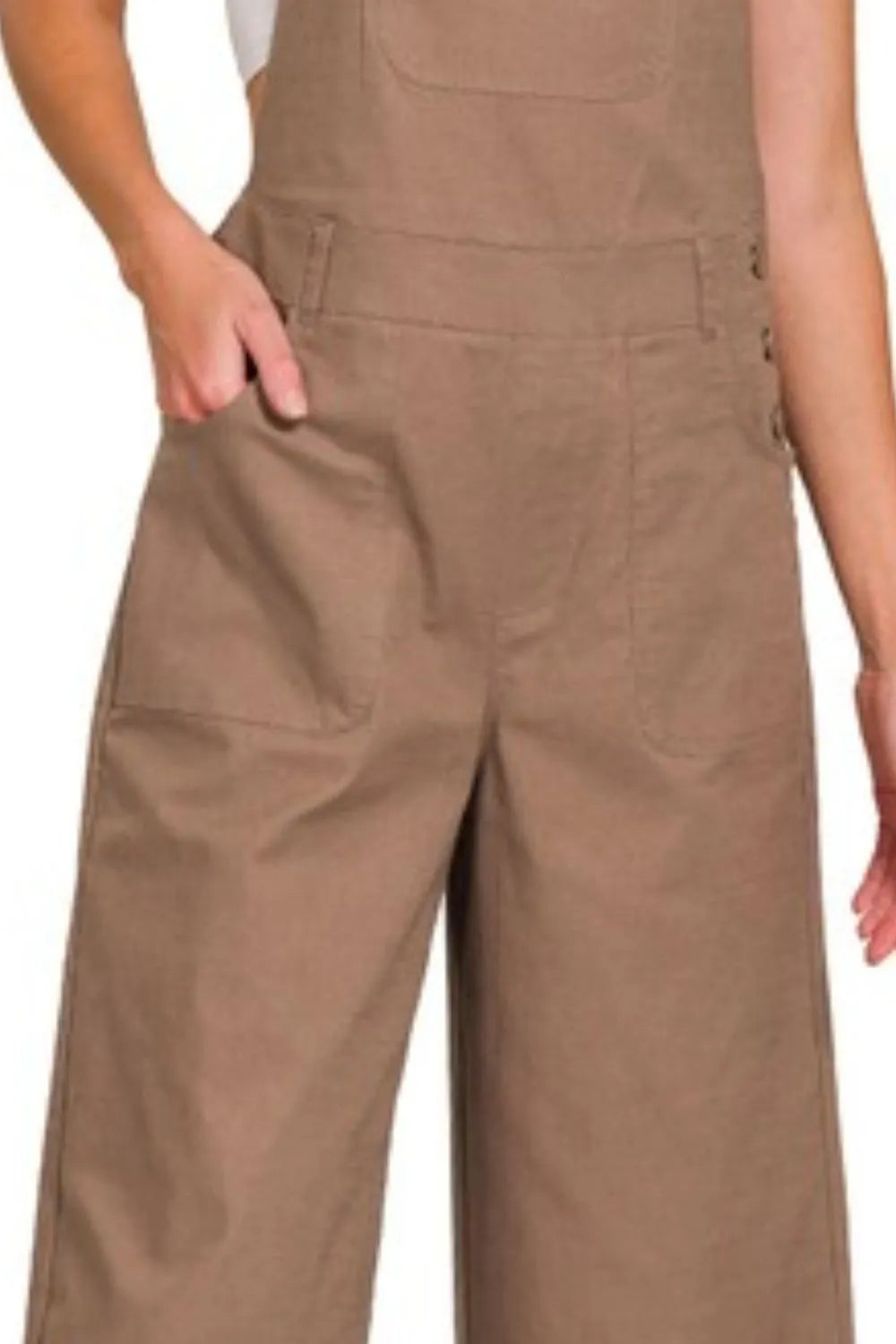 Image of Zenana Woven Spaghetti Strap Overalls | Queeble.shop