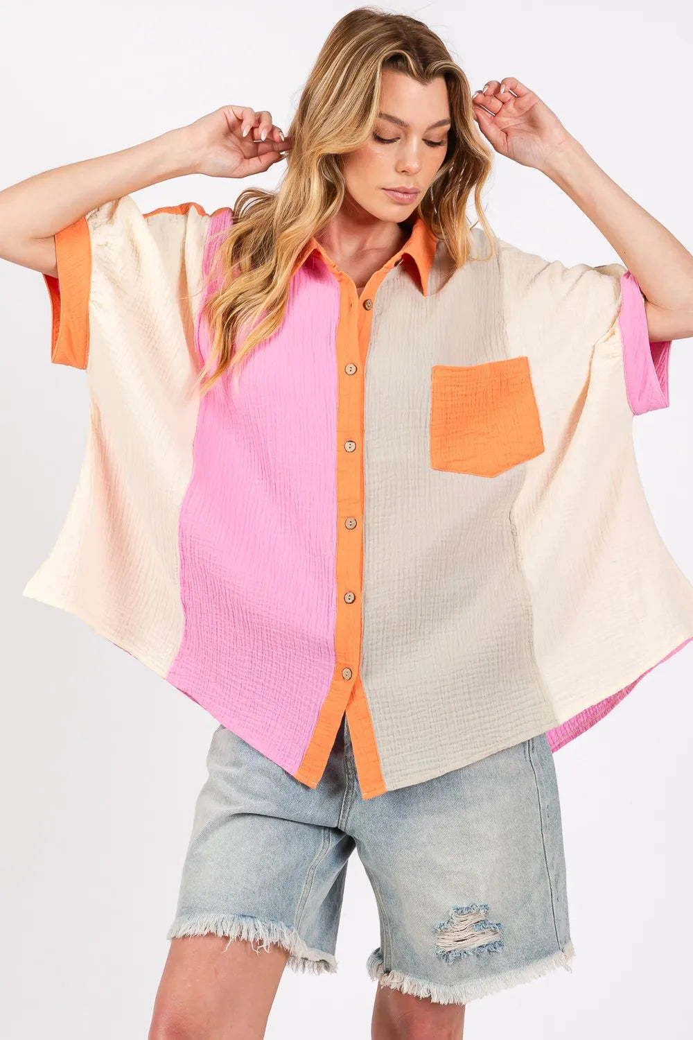 Image of SAGE + FIG Full Size Color Block Button-Down Shirt | Queeble.shop