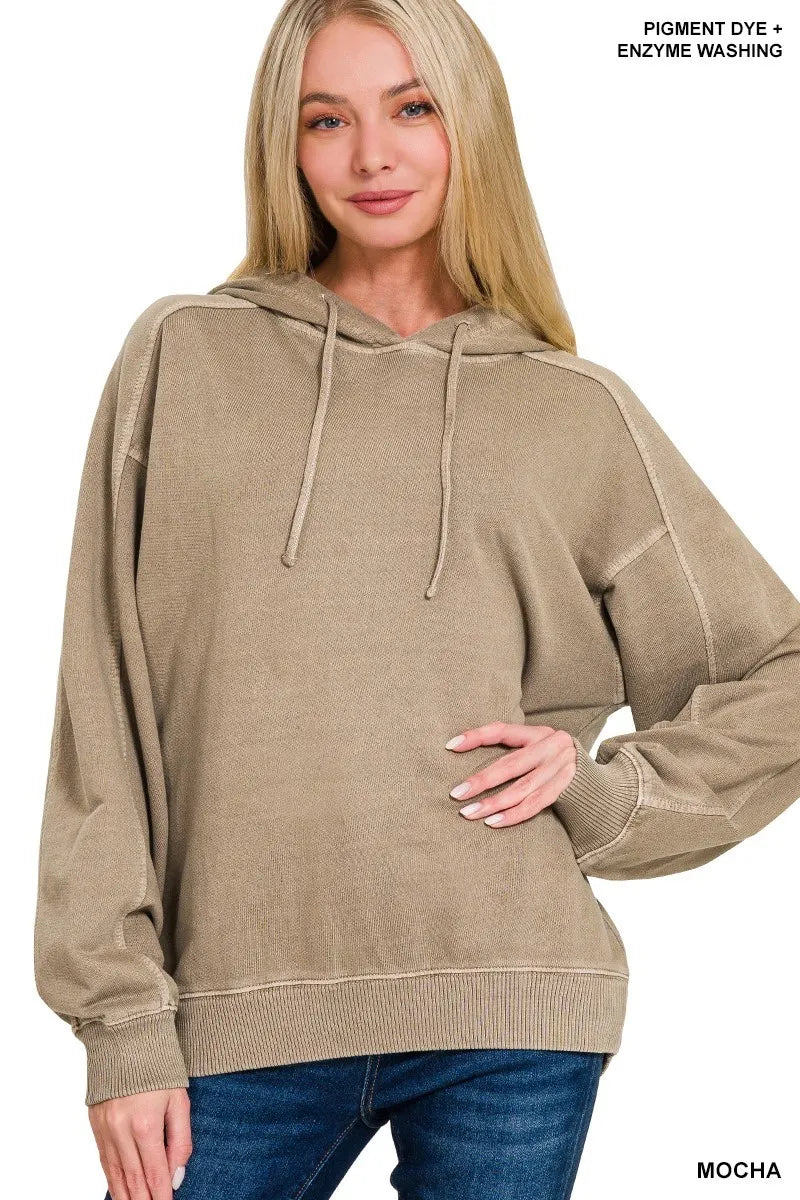Image of Zenana French Terry Pigment Dye & Enzyme Washing Hoodie | Queeble.shop